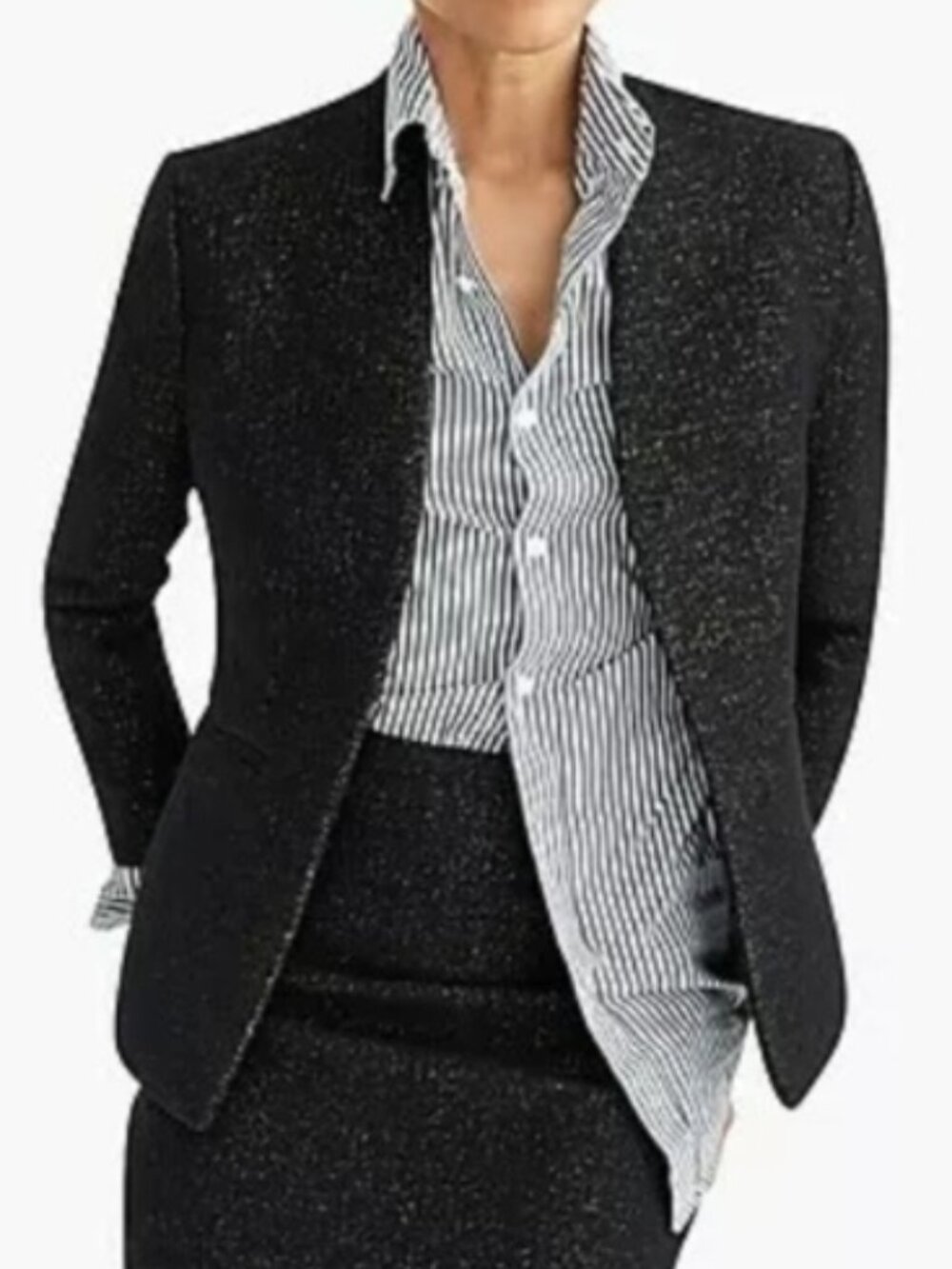 J. Crew Going Out Blazer in black tinsel tweed open front wool jacket 00